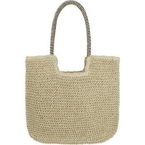 Women's B-beige Large Straw Beach Bag Handmade Woven Shoulder Hobo Tote Handbag
